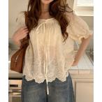 ブラウス シャツ アイレットレース パフスリーブ ブラウス レディース