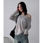 tシャツ 「羽織り&冷房対策に」「2025SS」オフショルダーレタリングサマーニット レディース