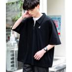 ポロシャツ KANGOL カンゴール 別注コラボ 鹿の子ハーフジップクレリックカラー/オーバーサイズロゴ刺繍半袖ポロシャツ メンズ レディース