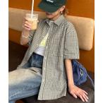 ブラウス シャツ 「UNISEX」ポコポコチェック半袖シャツ レディース メンズ