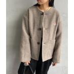 「DANTON」 ノーカラージャケット 38 ベージュ レディース