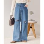  джинсы Denim Denim брюки [SS предшествующий предварительный заказ ] свет Denim авария широкий брюки женский 