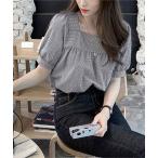 ブラウス シャツ ギンガムチェック　スクエアネック　シャツ レディース