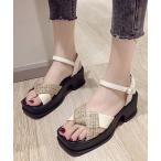 ショッピング厚底 サンダル サンダル 配色 ツイード ツイスト クロス ストラップ 厚底 サンダル レディース