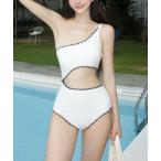 水着 オフショルダーコントラストワンピーススイムウェア レディース