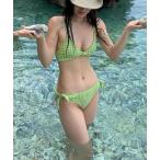 ショッピングビキニ 水着 リップル素材 フロントノットビキニ２点セットウェア レディース