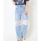 ジーンズ デニム デニムパンツ 「シアーレース×肌見せ」レディース ワイドデニムパンツ 春夏秋 レディース
