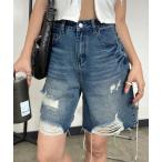 ジーンズ デニム デニムパンツ デニムダメージハーフパンツ レディース