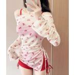  купальный костюм лента рисунок sia- длинный рукав tops + топ на бретелях высокий талия бикини купальный костюм 3 позиций комплект женский 