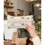 ポーチ ボアリボン刺繍ペンケース レディース