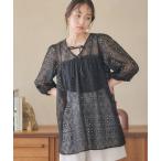 チュニック パフスリーブ楊柳刺繍チュニック