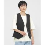 ベスト ジレ 「カタログ掲載品」「ウォッシャブル」コットン麻ブレンドストレッチジレ レディース