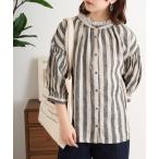 ブラウス シャツ 麻　襟レース袖シ