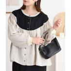 ブラウス シャツ 麻　ヨーク配色胸
