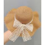 ショッピング麦わら帽子 帽子 ハット pur chouchou/バックリボン レース 麦わら帽子 P4458 レディース