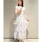 ワンピース ラッフルスカートニットドッキングワンピ