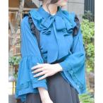 ブラウス シャツ 姫袖風リボン付フリルブラウス レディース