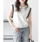 tシャツ フラワーモチーフノースリブニット レディース