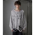 tシャツ 「GRANCY」Patterned All Over Rhinestone Graphic Longsleeve Tshirt / 総柄ライ