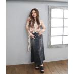 スカート サイド切替デニムロング