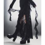 スカート 「 ２color ／裏地付  」アシンメトリーフリルレーススリットロングスカート ／ asymmetry frill lace slit