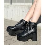 ブーツ 厚底サイドチェーンレースアップブーツ レディース
