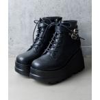 ブーツ 厚底ダブルベルトウェッジブーツ レディース