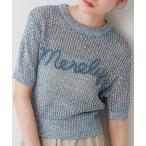 tシャツ コード刺繍ロゴ入り麻タッチプルオーバー レディース