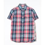 「Abercrombie&Fitch」 チェック柄半袖シャツ S レッド メンズ