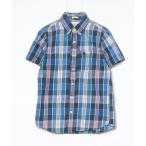 「Abercrombie&Fitch」 チェック柄半袖シャツ S ブルー メンズ