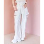 ジーンズ デニム デニムパンツ サイドダメージワイドパンツ レディース