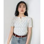 tシャツ 花柄針抜きフライス ヘンリーTシャツ レディース
