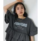 tシャツ ティアードフリル ロゴ切替Tシャツ/異素材ドッキングTシャツ レディース