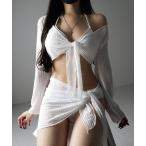 水着 「 レディース水着/4点セット 」アシンメトリーラップレイヤードパレオハイウエストビキニ / ( 4piece set ) asymmetric
