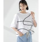 tシャツ コード刺繍クルーネックカットトップス レディース