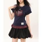 tシャツ ハートチェックししゅう入り半袖 レディース