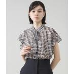 ブラウス シャツ サマークラシック千鳥プリントリボンタイシャツ(セットアップ可) レディース