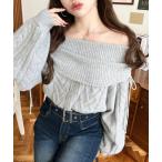 ニット セーター ハートケーブルドロストリボンオフショルニット長袖プルオーバー レディース