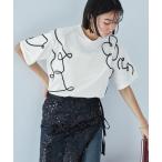 tシャツ コードエンブロイダリーショート丈半袖Tシャツ レディース