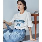tシャツ ヴィンテージ加工カレッジロゴプリントオーバーサイズ半袖Tシャツ レディース