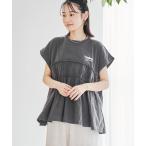 tシャツ 布帛ドッキングコットンロゴプリントT レディース