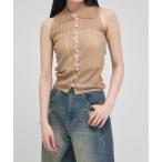 ニット セーター 「ZOZOTOWN限定」「Louren/ローレン」front button sheer knit/フロントボタンシアーノースリーブニ