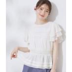 ブラウス シャツ 「大人可愛い・華やか」ダブルフリル袖ペプラムブラウス レディース