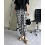パンツ スーパーストレッチギンガムスリムテーパードパンツ レディース