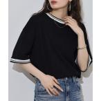 tシャツ 配色袖リブライン入りTシャツ レディース