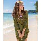 ラッシュガード エスニック風 クロシェ チュニック ブラウス ラッシュガード レディース