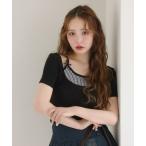 tシャツ チェックレイヤード風トップス レディース