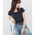 tシャツ レースアップボーダーコンパクトTEE レディース