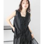 ベスト ジレ ギャザード フリル ベスト レディース