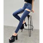 ジーンズ デニム デニムパンツ ハイウエストSIDE CUT INNER DAMAGEスキニーデニムパンツ レディース